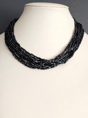 Gunmetal bugle bead multi stand necklace